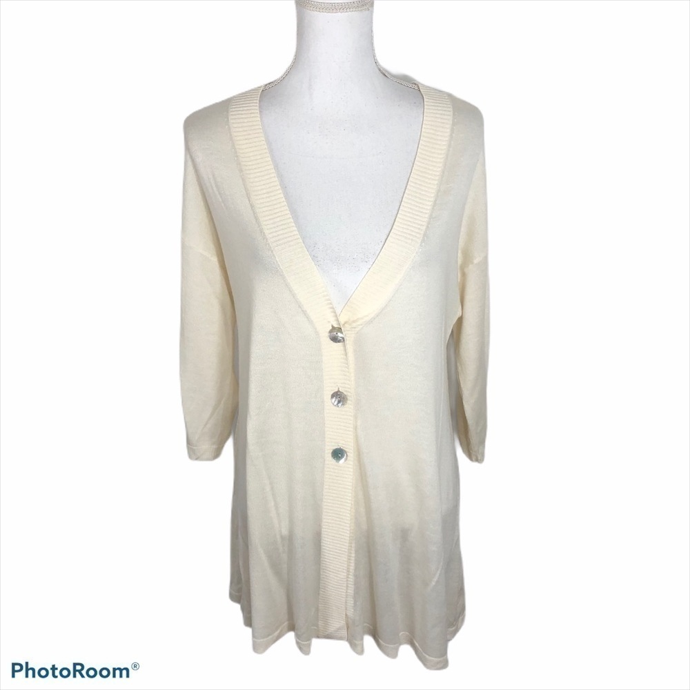 J.jill Wool Blend Long Cardigan Ivory Medium Women’s Button Down Sweater